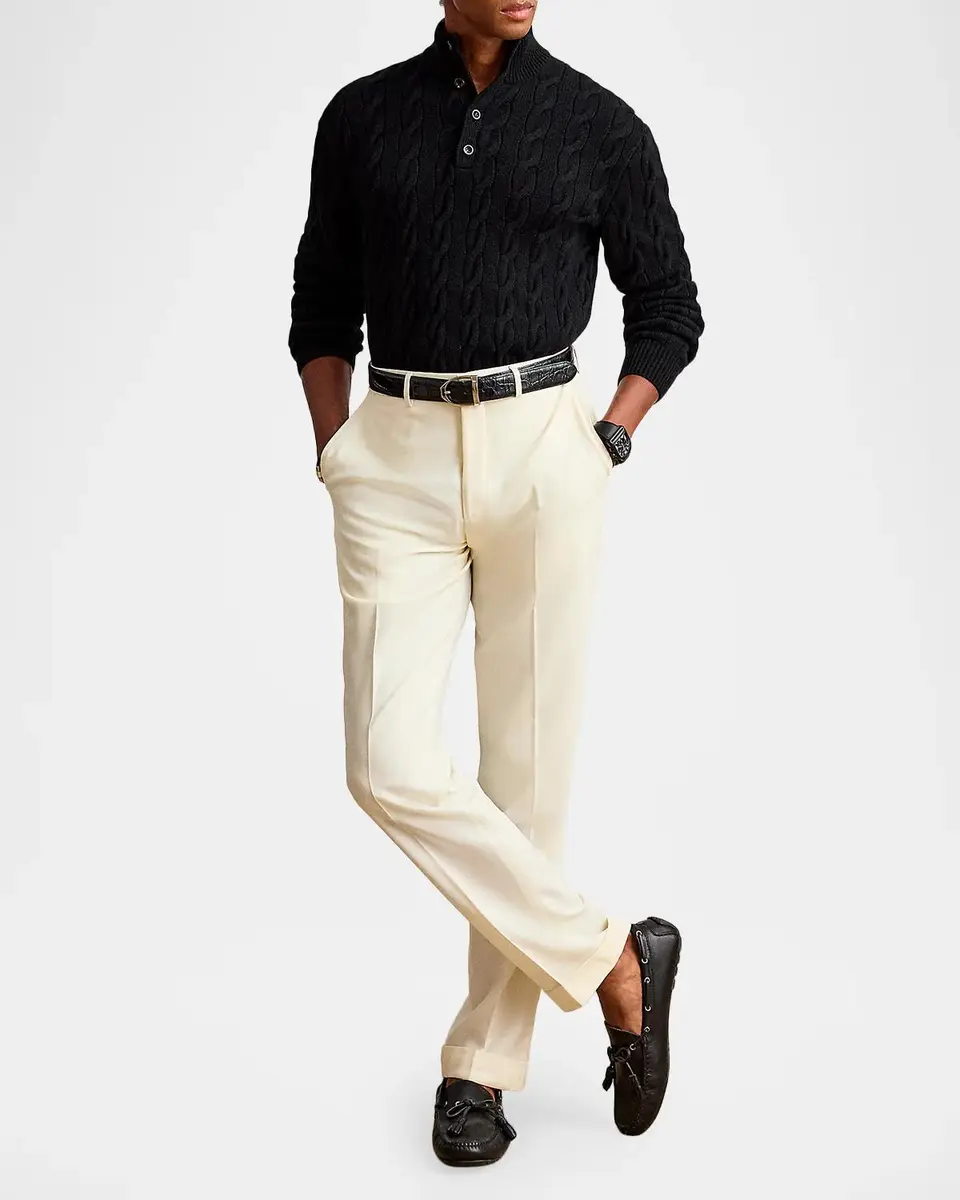 Ralph Lauren Purple Label Men's Cable-Knit Cashmere Mock Neck Sweater | Thumbnail 2 Ralph Lauren Purple Label Men's Cable-Knit Cashmere Mock Neck Sweater | Thumbnail 2