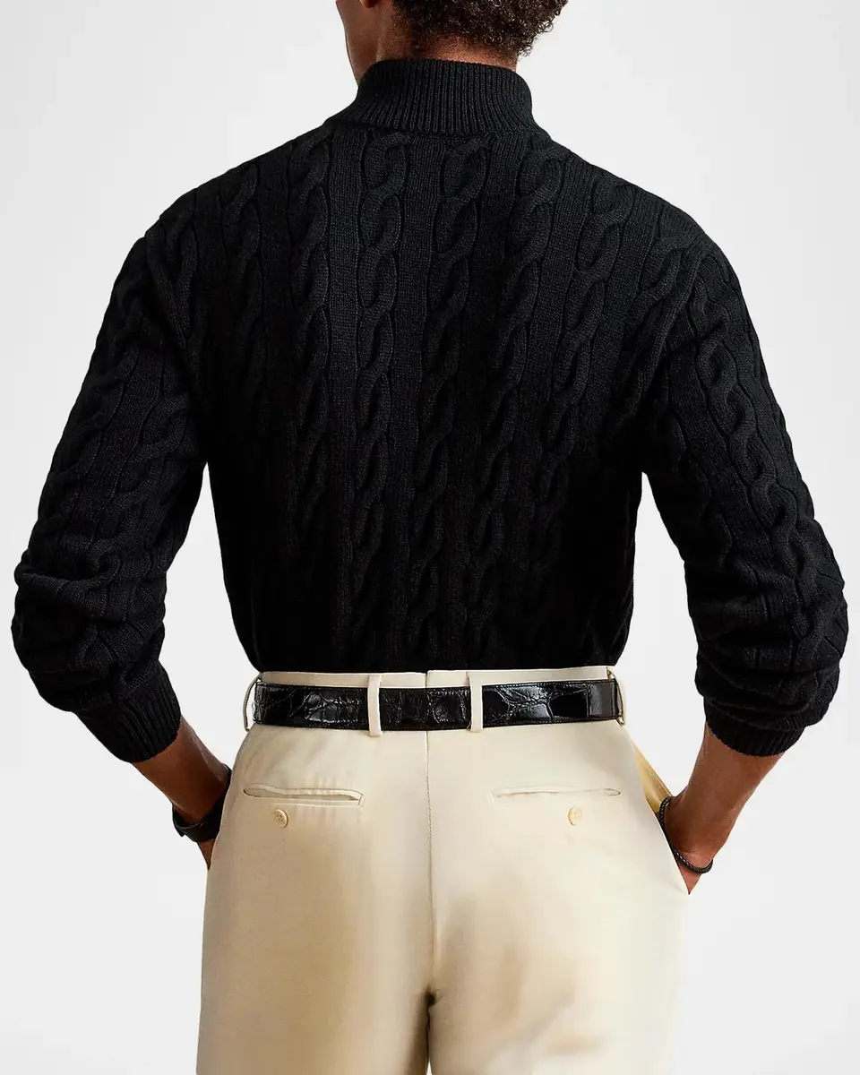 Ralph Lauren Purple Label Men's Cable-Knit Cashmere Mock Neck Sweater | Thumbnail 3 Ralph Lauren Purple Label Men's Cable-Knit Cashmere Mock Neck Sweater | Thumbnail 3