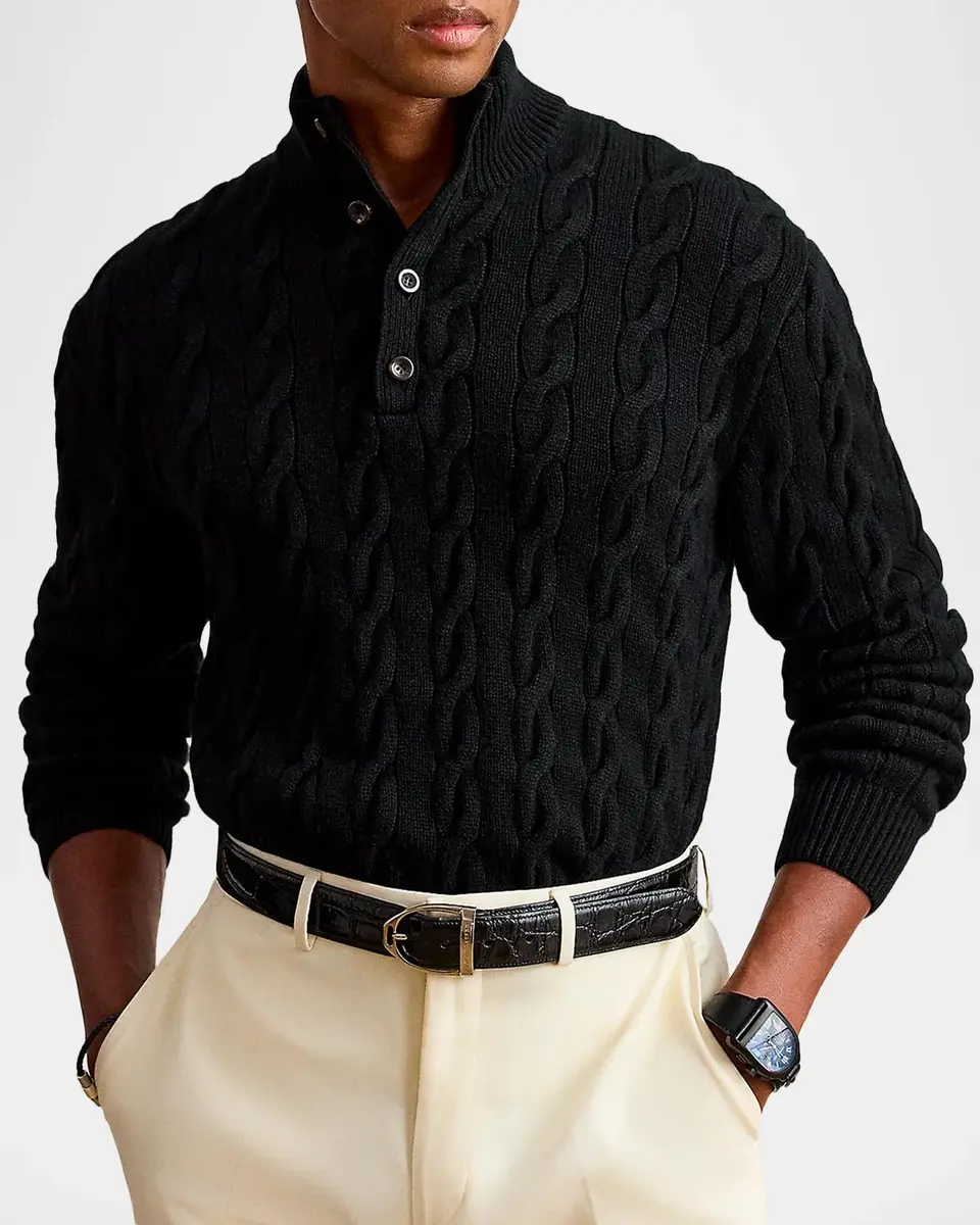 Ralph Lauren Purple Label Men's Cable-Knit Cashmere Mock Neck Sweater | Thumbnail 4 Ralph Lauren Purple Label Men's Cable-Knit Cashmere Mock Neck Sweater | Thumbnail 4