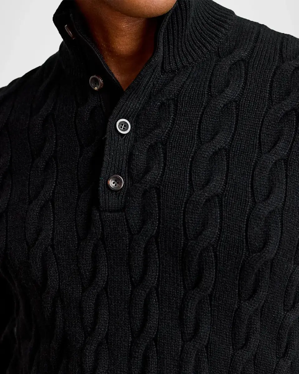 Ralph Lauren Purple Label Men's Cable-Knit Cashmere Mock Neck Sweater | Thumbnail 5 Ralph Lauren Purple Label Men's Cable-Knit Cashmere Mock Neck Sweater | Thumbnail 5