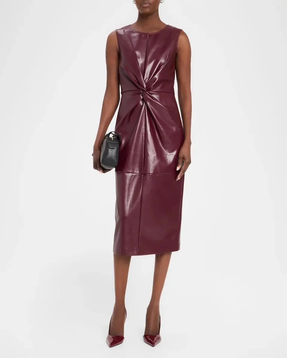 Milly Nat Twist-Front Vegan Leather Midi Dress | Thumbnail 2