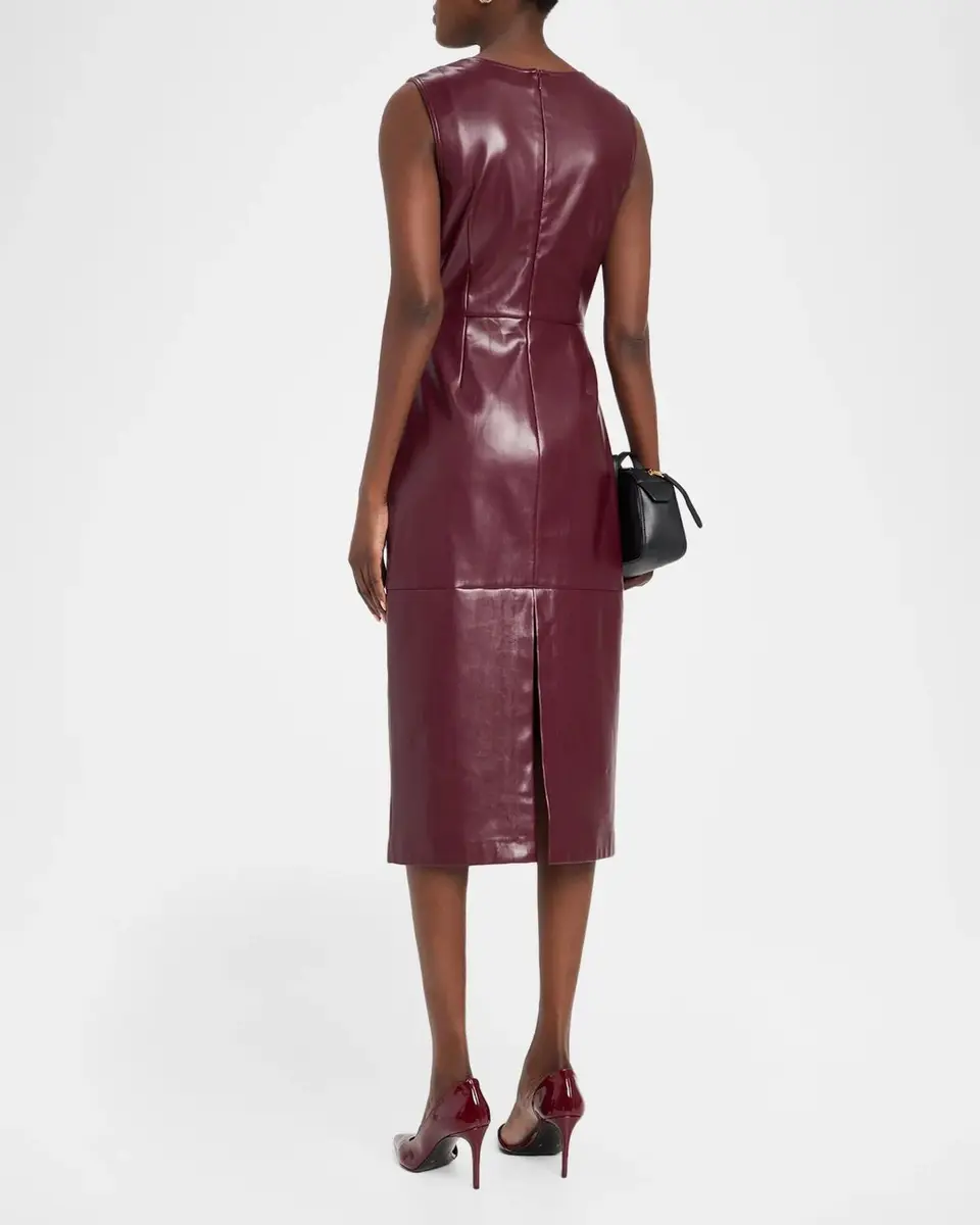 Milly Nat Twist-Front Vegan Leather Midi Dress | Thumbnail 3