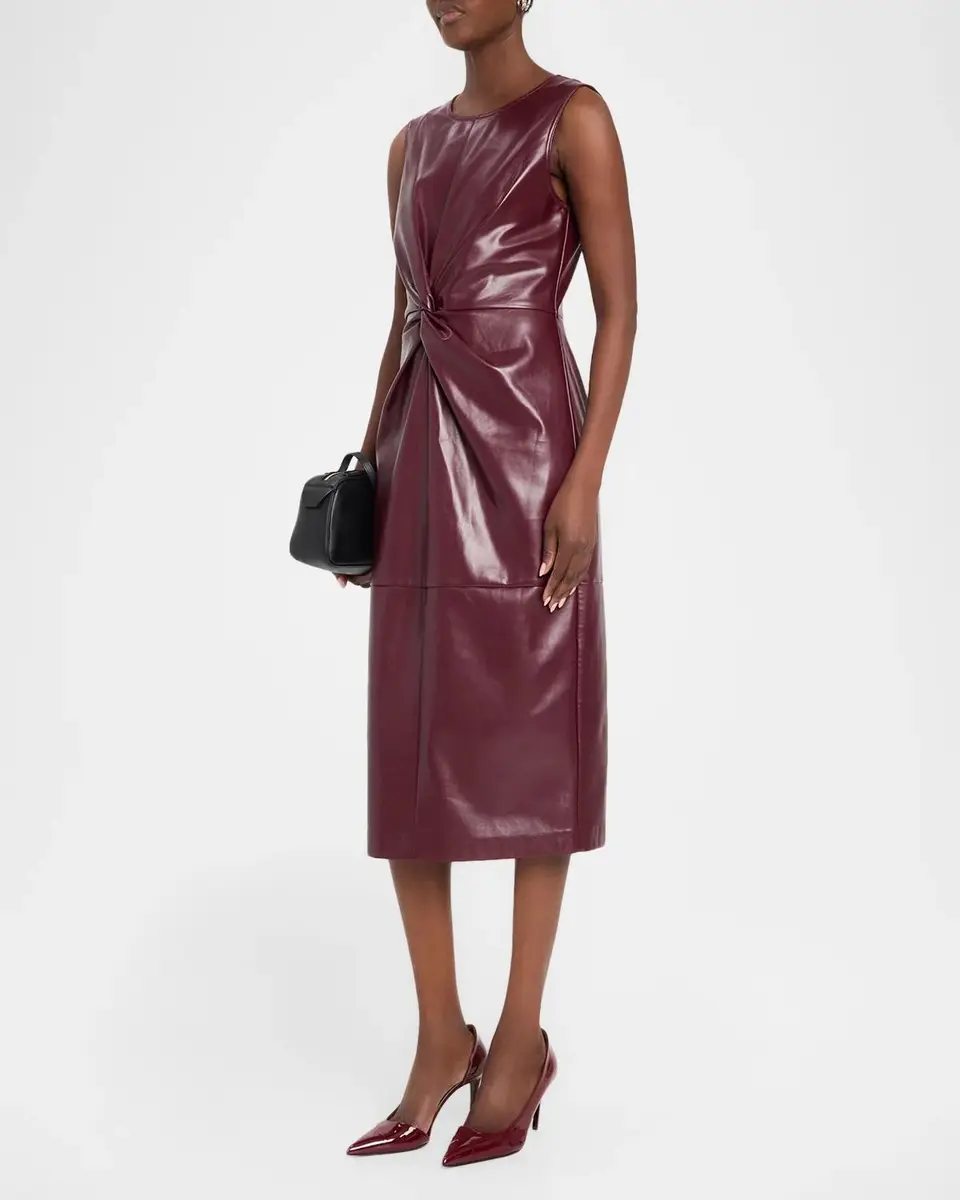 Milly Nat Twist-Front Vegan Leather Midi Dress | Thumbnail 4