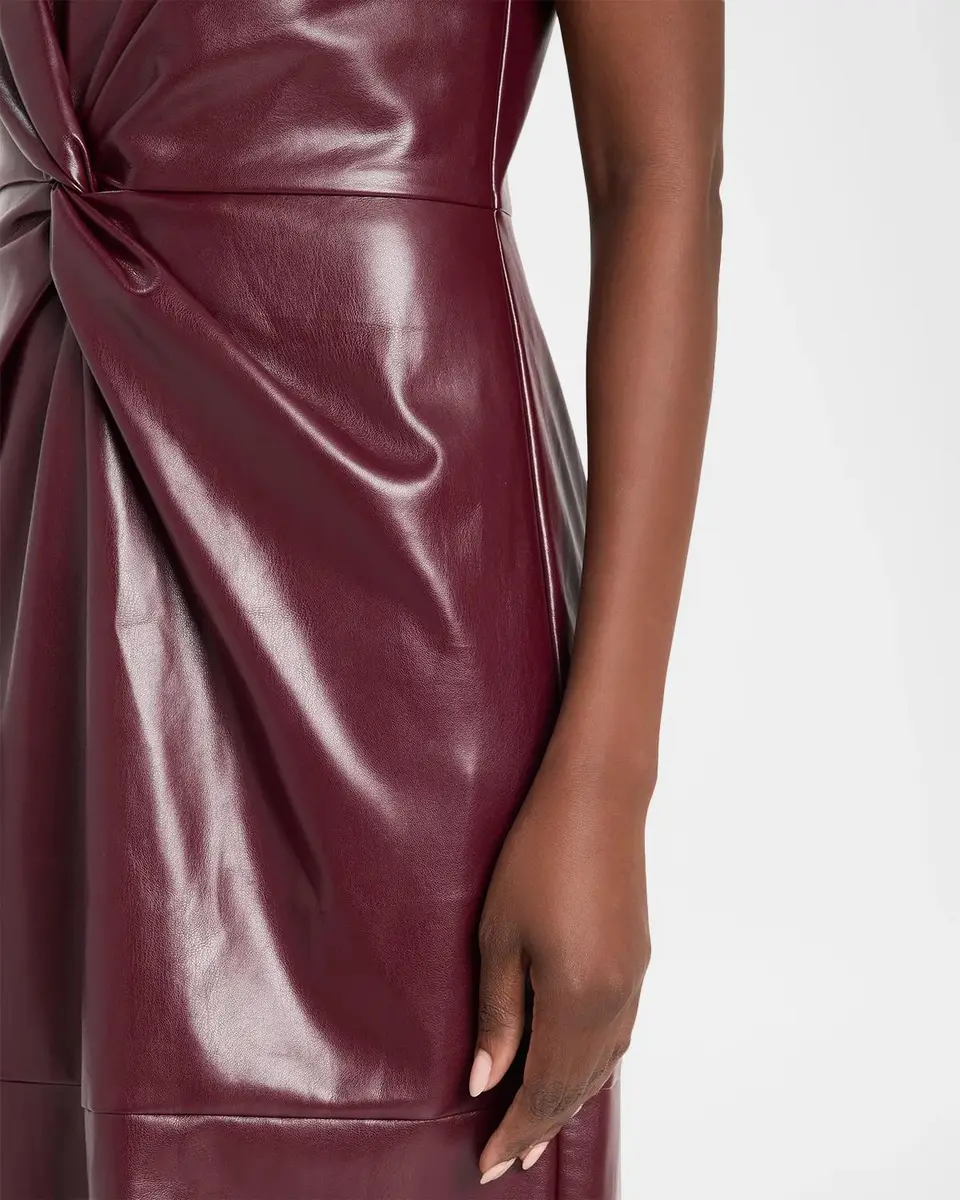 Milly Nat Twist-Front Vegan Leather Midi Dress | Thumbnail 5