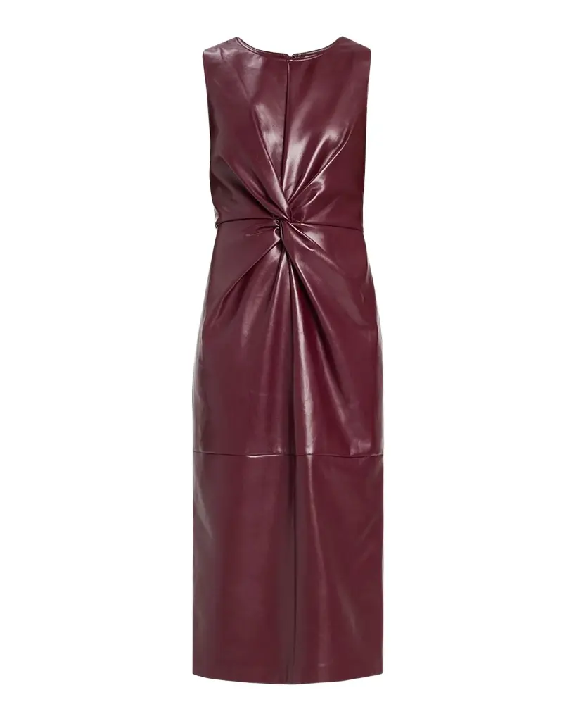 Nat Twist-Front Vegan Leather Midi Dress Nat Twist-Front Vegan Leather Midi Dress