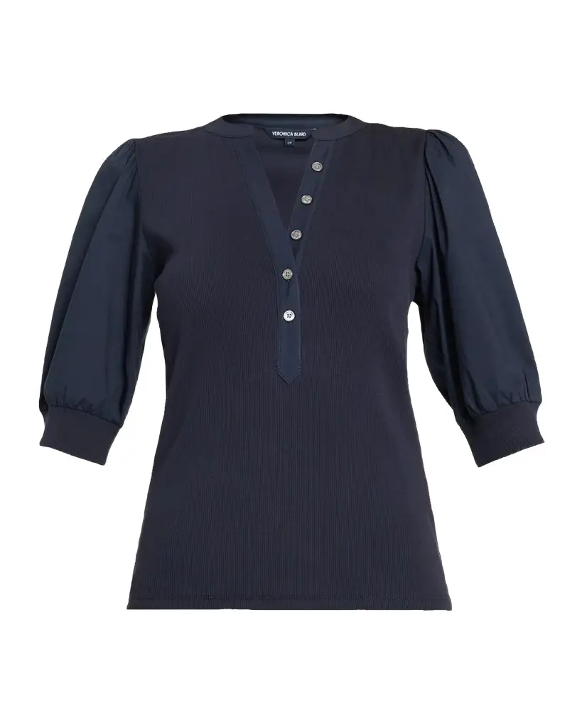 Veronica Beard Coralee Puff Sleeve Button-Front Top