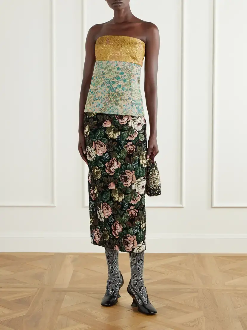Dries Van Noten Strapless Metallic Floral-jacquard Top | Thumbnail 2 Dries Van Noten Strapless Metallic Floral-jacquard Top | Thumbnail 2