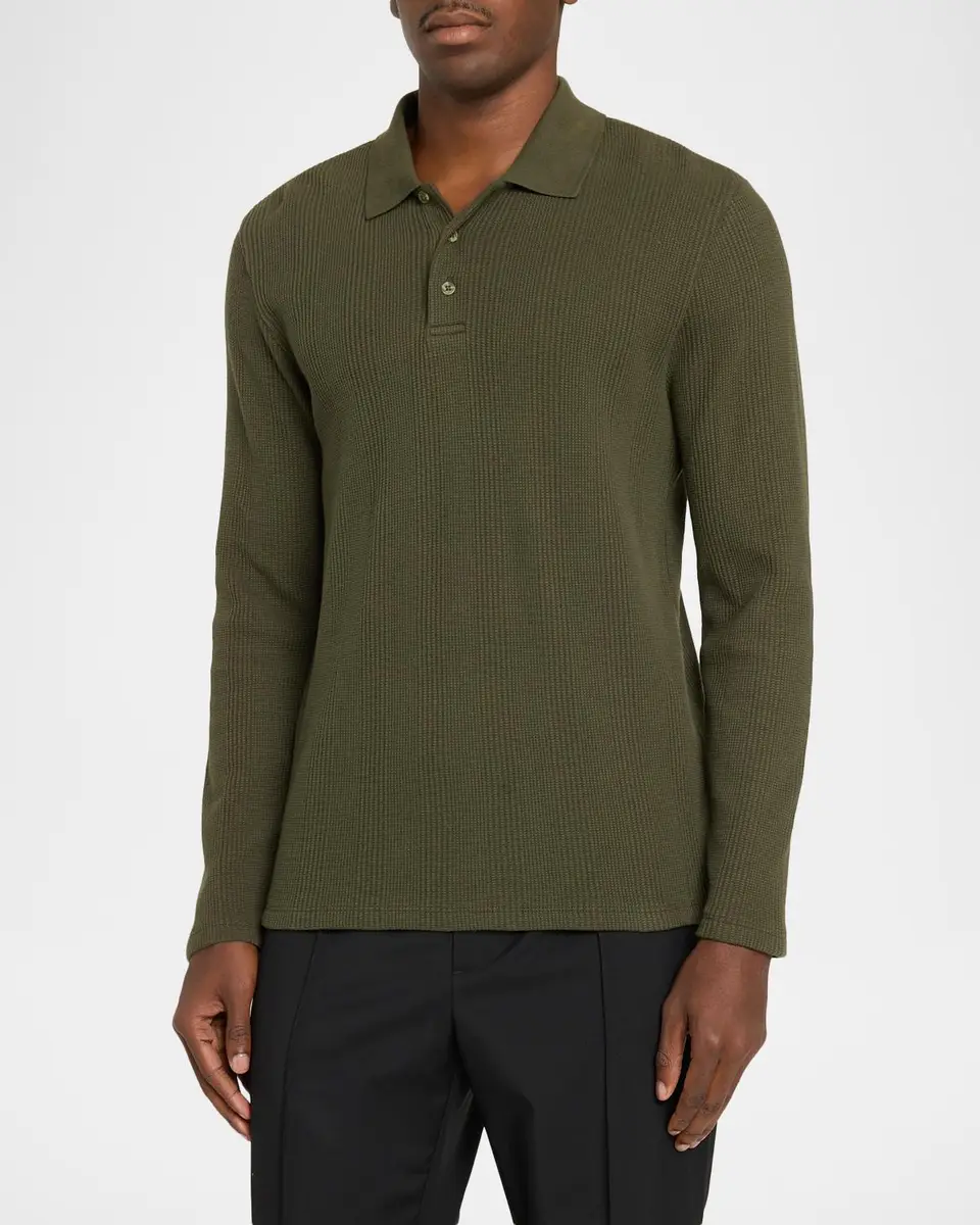Vince Men's Long-Sleeve Textured Polo Shirt | Thumbnail 4 Vince Men's Long-Sleeve Textured Polo Shirt | Thumbnail 4