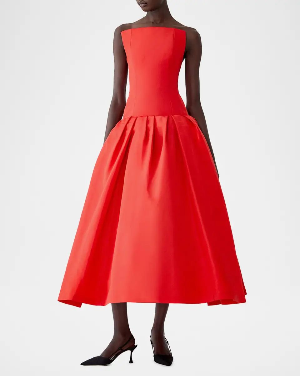 Carolina Herrera Strapless Drop-Waist Flared Silk Midi Dress | Thumbnail 2 Carolina Herrera Strapless Drop-Waist Flared Silk Midi Dress | Thumbnail 2