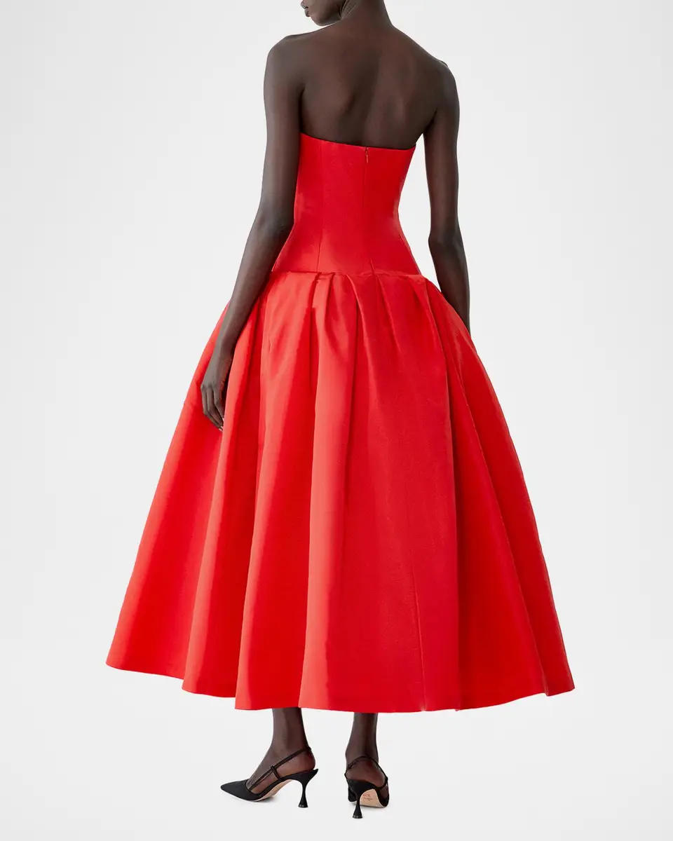 Carolina Herrera Strapless Drop-Waist Flared Silk Midi Dress | Thumbnail 3 Carolina Herrera Strapless Drop-Waist Flared Silk Midi Dress | Thumbnail 3