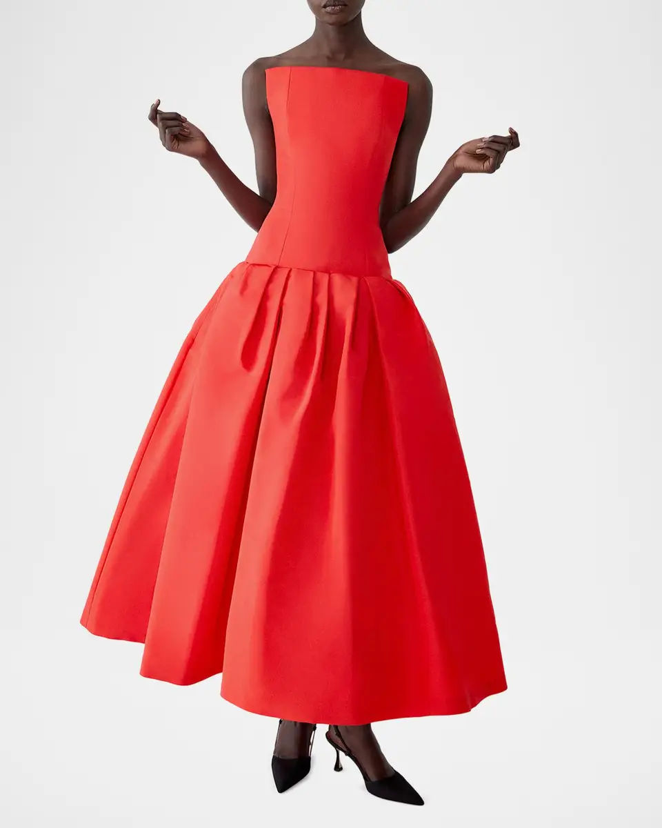 Carolina Herrera Strapless Drop-Waist Flared Silk Midi Dress | Thumbnail 4 Carolina Herrera Strapless Drop-Waist Flared Silk Midi Dress | Thumbnail 4