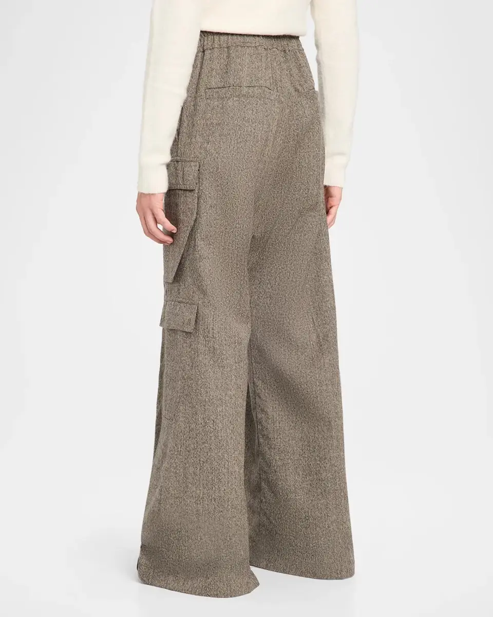 Rick Owens Men's Melange Wool Wide-Leg Drawstring Cargo Pants | Thumbnail 3 Rick Owens Men's Melange Wool Wide-Leg Drawstring Cargo Pants | Thumbnail 3