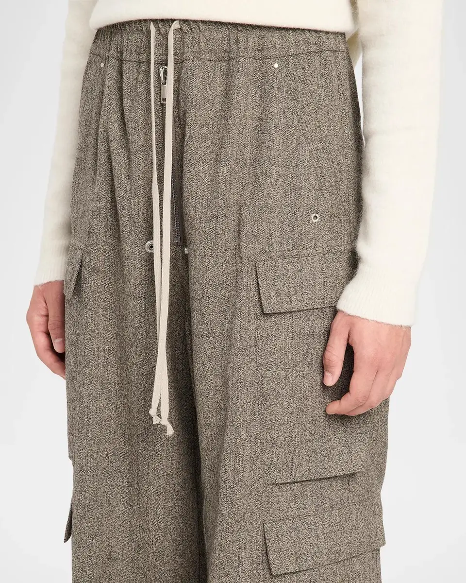 Rick Owens Men's Melange Wool Wide-Leg Drawstring Cargo Pants | Thumbnail 5 Rick Owens Men's Melange Wool Wide-Leg Drawstring Cargo Pants | Thumbnail 5