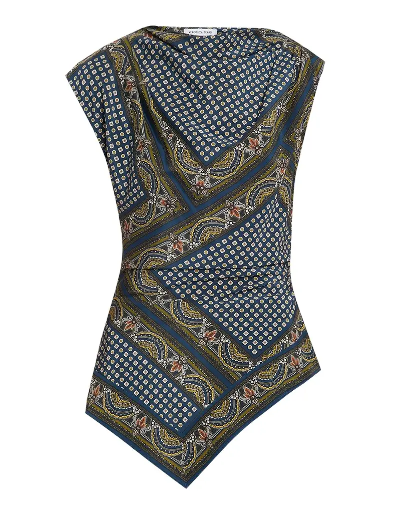 Veronica Beard Yvonne Paisley Silk-Blend Asymmetric Top