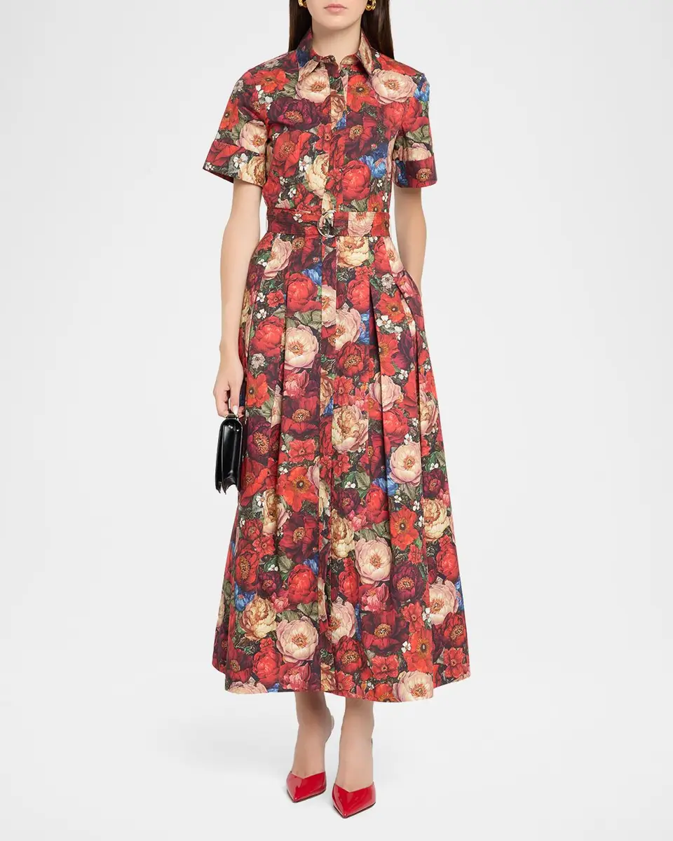 Adam Lippes Leighton Belted Floral Poplin Midi Dress | Thumbnail 2 Adam Lippes Leighton Belted Floral Poplin Midi Dress | Thumbnail 2