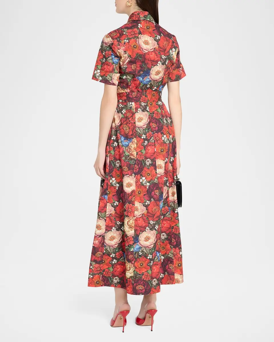Adam Lippes Leighton Belted Floral Poplin Midi Dress | Thumbnail 3 Adam Lippes Leighton Belted Floral Poplin Midi Dress | Thumbnail 3