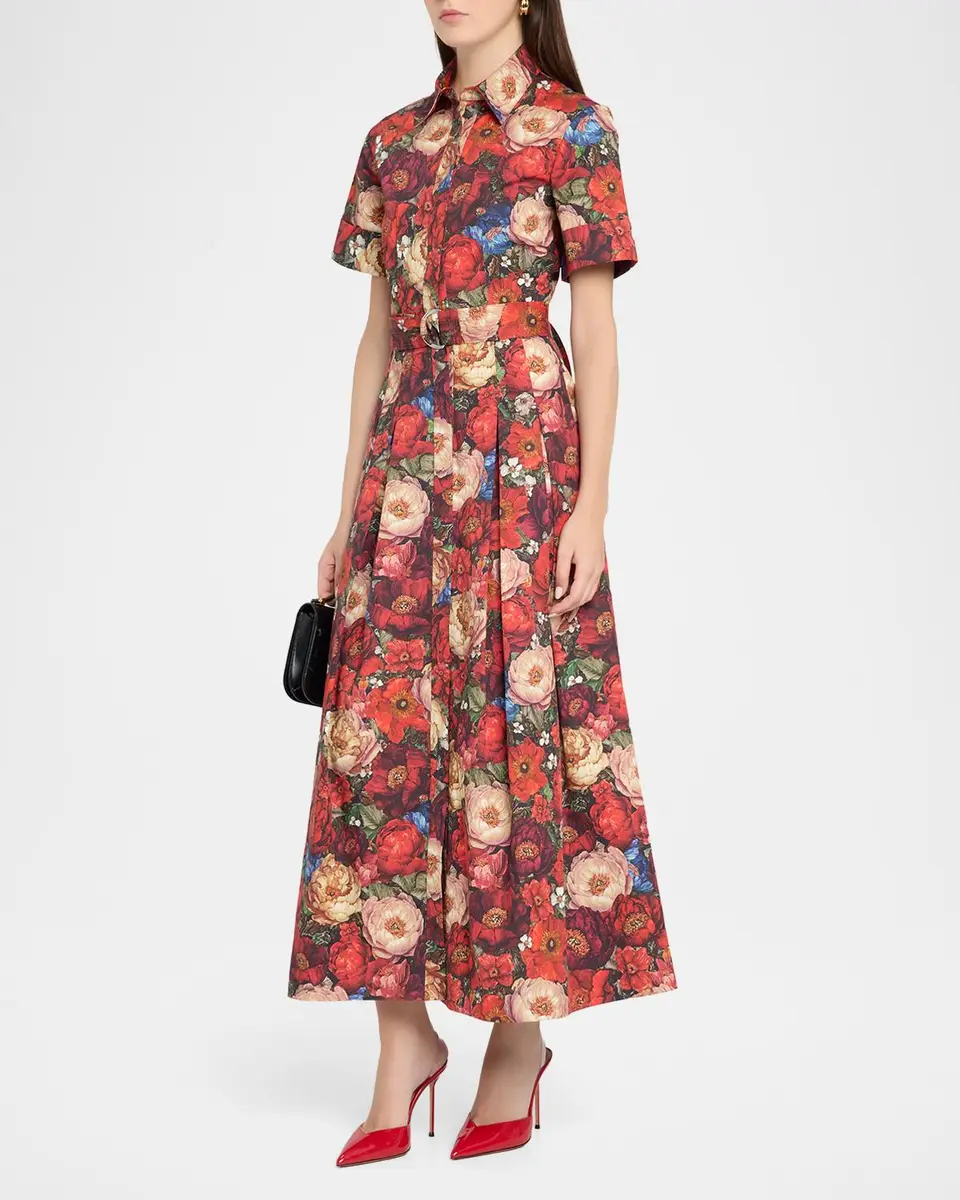 Adam Lippes Leighton Belted Floral Poplin Midi Dress | Thumbnail 4 Adam Lippes Leighton Belted Floral Poplin Midi Dress | Thumbnail 4