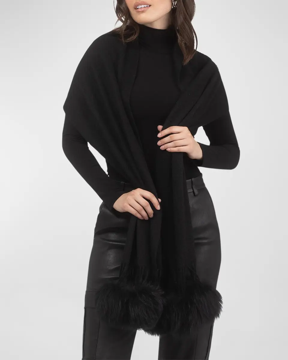 Gorski Select Cashmere Stole With Lamb Shearling Poms | Thumbnail 4 Gorski Select Cashmere Stole With Lamb Shearling Poms | Thumbnail 4