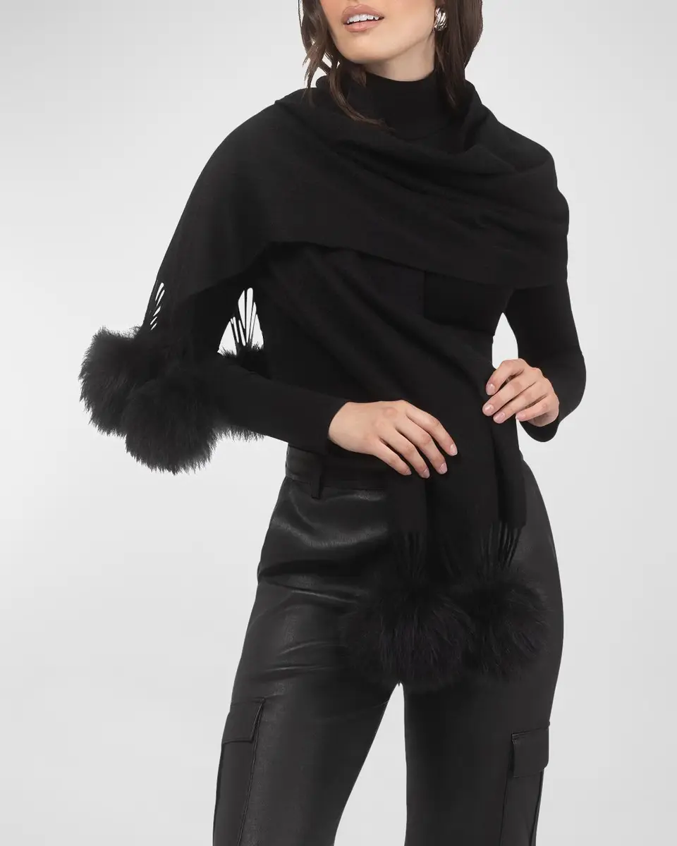 Gorski Select Cashmere Stole With Lamb Shearling Poms | Thumbnail 5 Gorski Select Cashmere Stole With Lamb Shearling Poms | Thumbnail 5