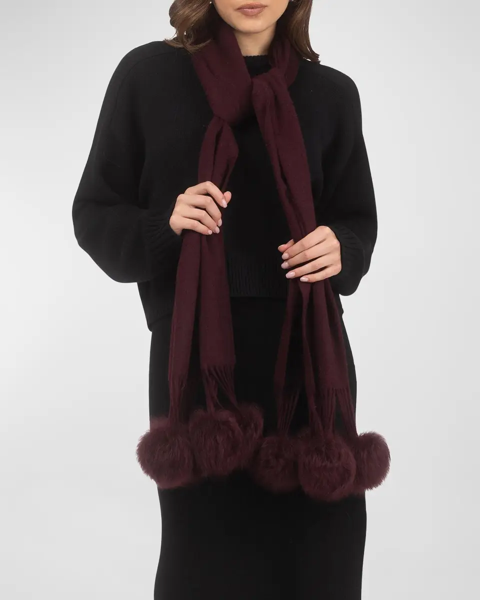 Gorski Select Cashmere Stole With Lamb Shearling Poms | Thumbnail 4 Gorski Select Cashmere Stole With Lamb Shearling Poms | Thumbnail 4