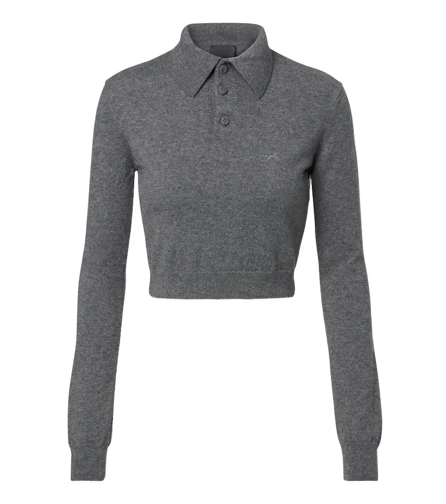 Mugler Cropped cashmere polo sweater | Image 1 Mugler Cropped cashmere polo sweater | Image 1