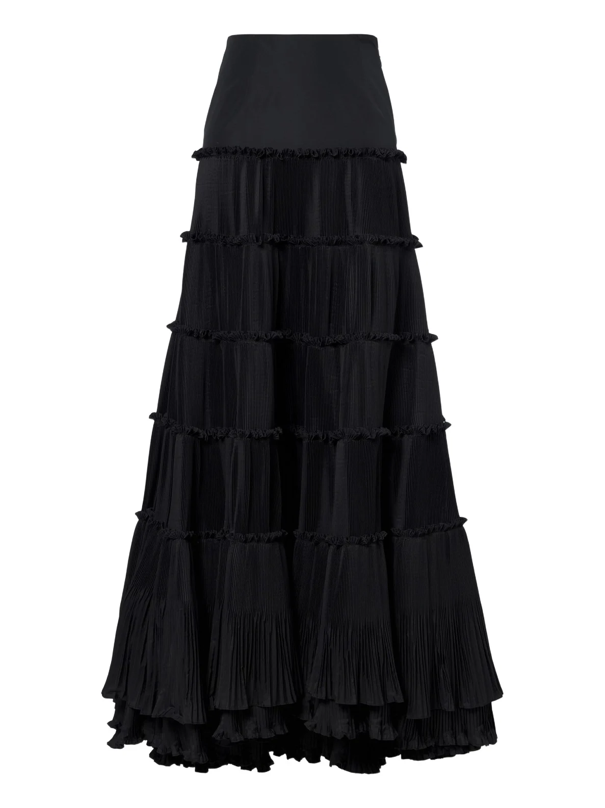 BLUMARINE Plissé tiered taffeta maxi skirt
