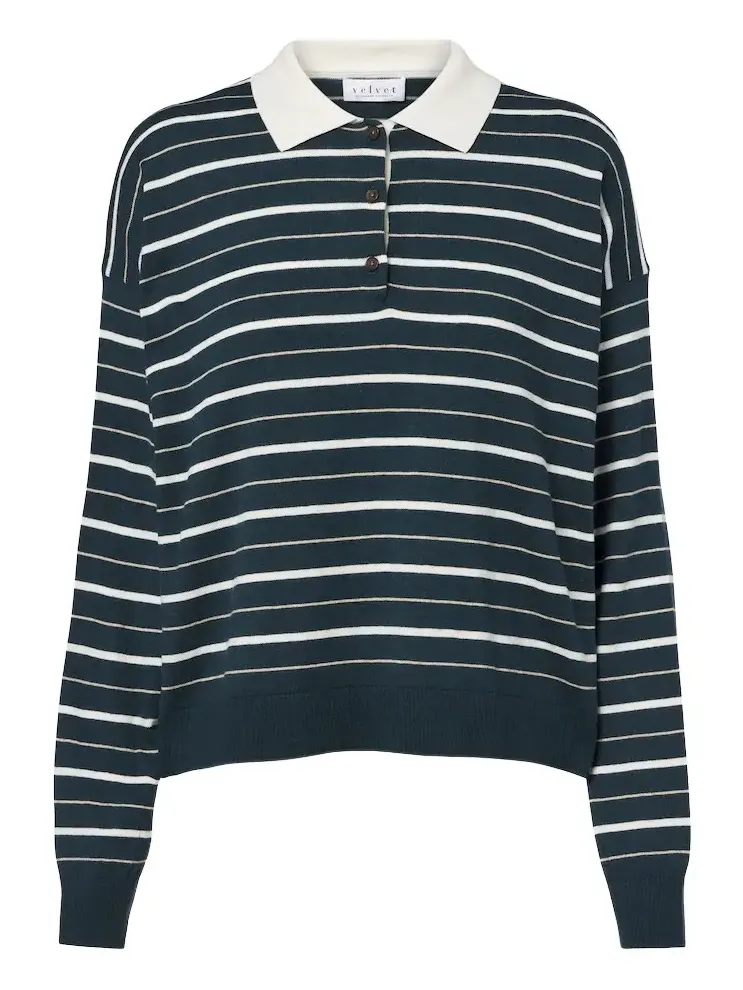 Kaelin striped cotton and cashmere polo sweater