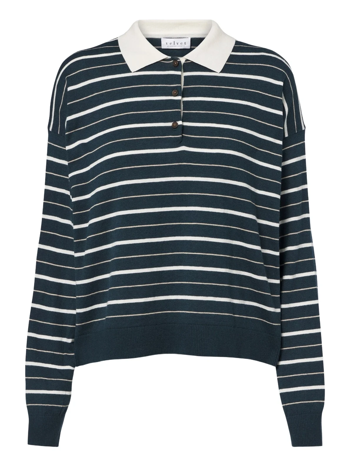 Velvet Kaelin striped cotton and cashmere polo sweater
