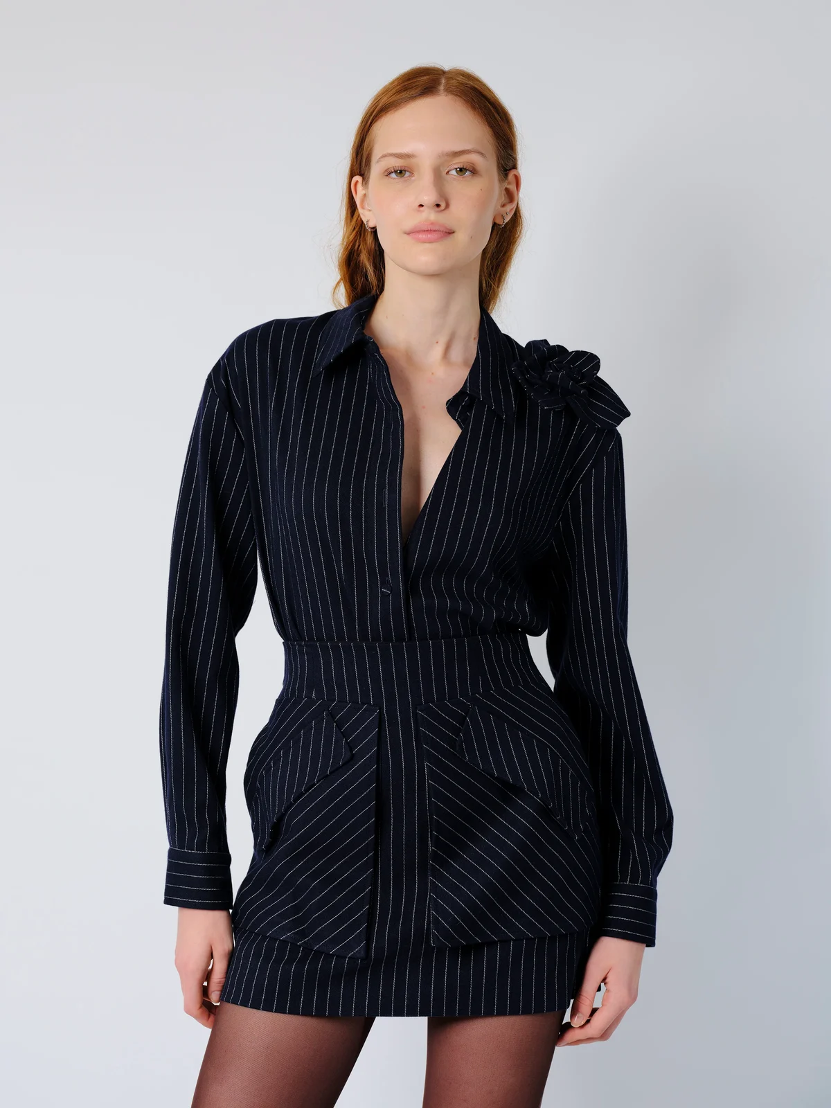 Aknvas The Flor shirt in navy pinstripe