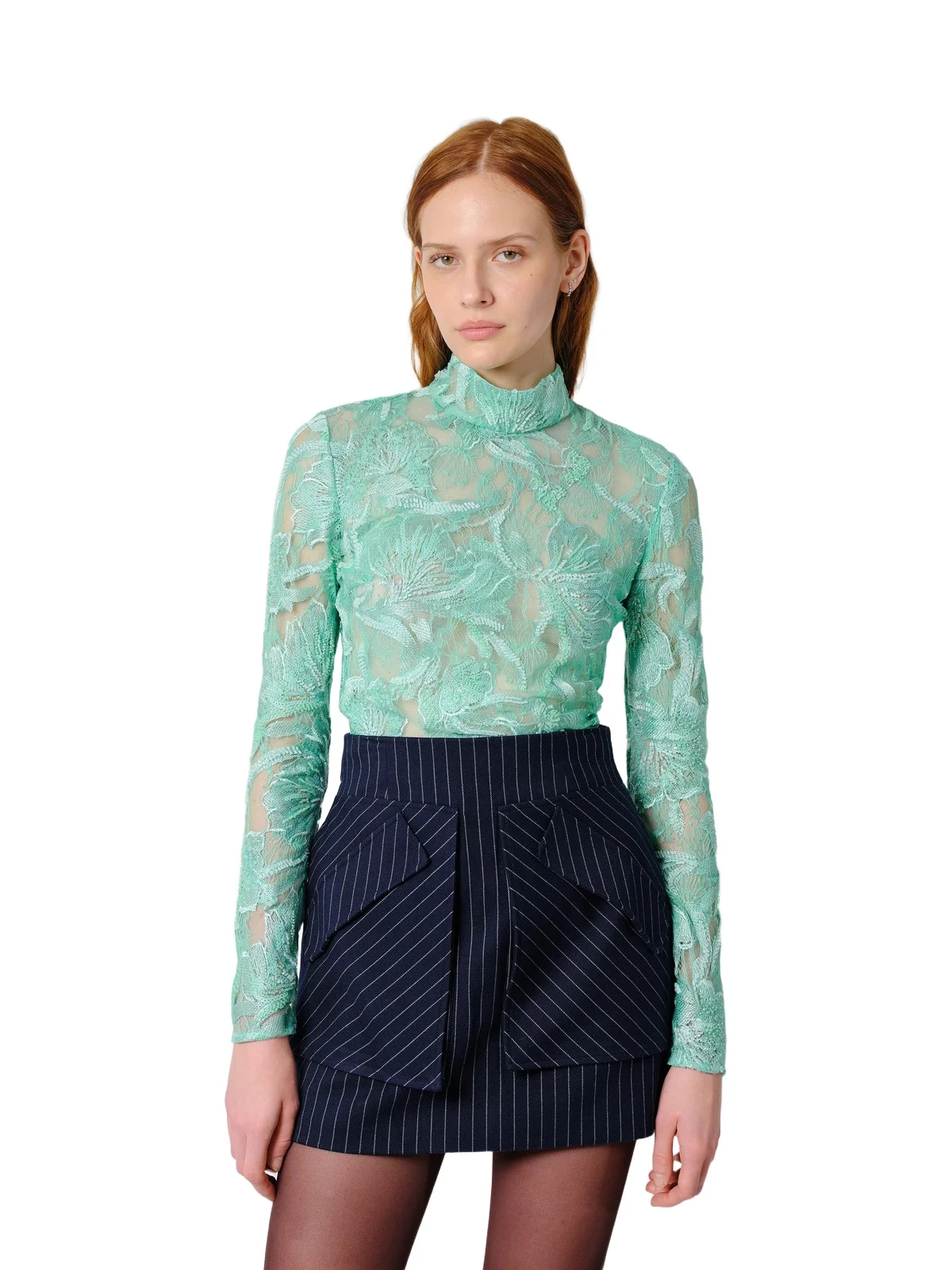 The Freja top in beaded mint lace
