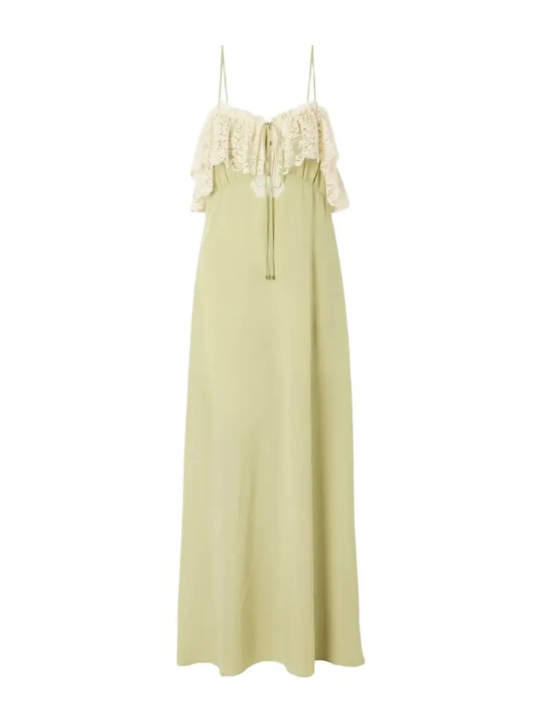 Lace-trimmed silk-crepe de chine maxi dress Lace-trimmed silk-crepe de chine maxi dress