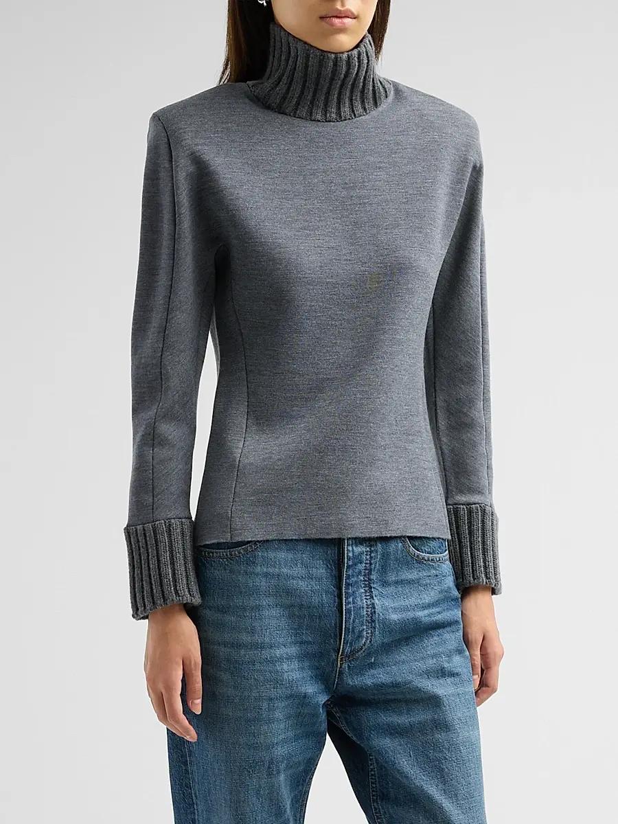 Bottega Veneta Women's Turtleneck Double-Knit Wool Long-Sleeve Sweater | Thumbnail 4 Bottega Veneta Women's Turtleneck Double-Knit Wool Long-Sleeve Sweater | Thumbnail 4