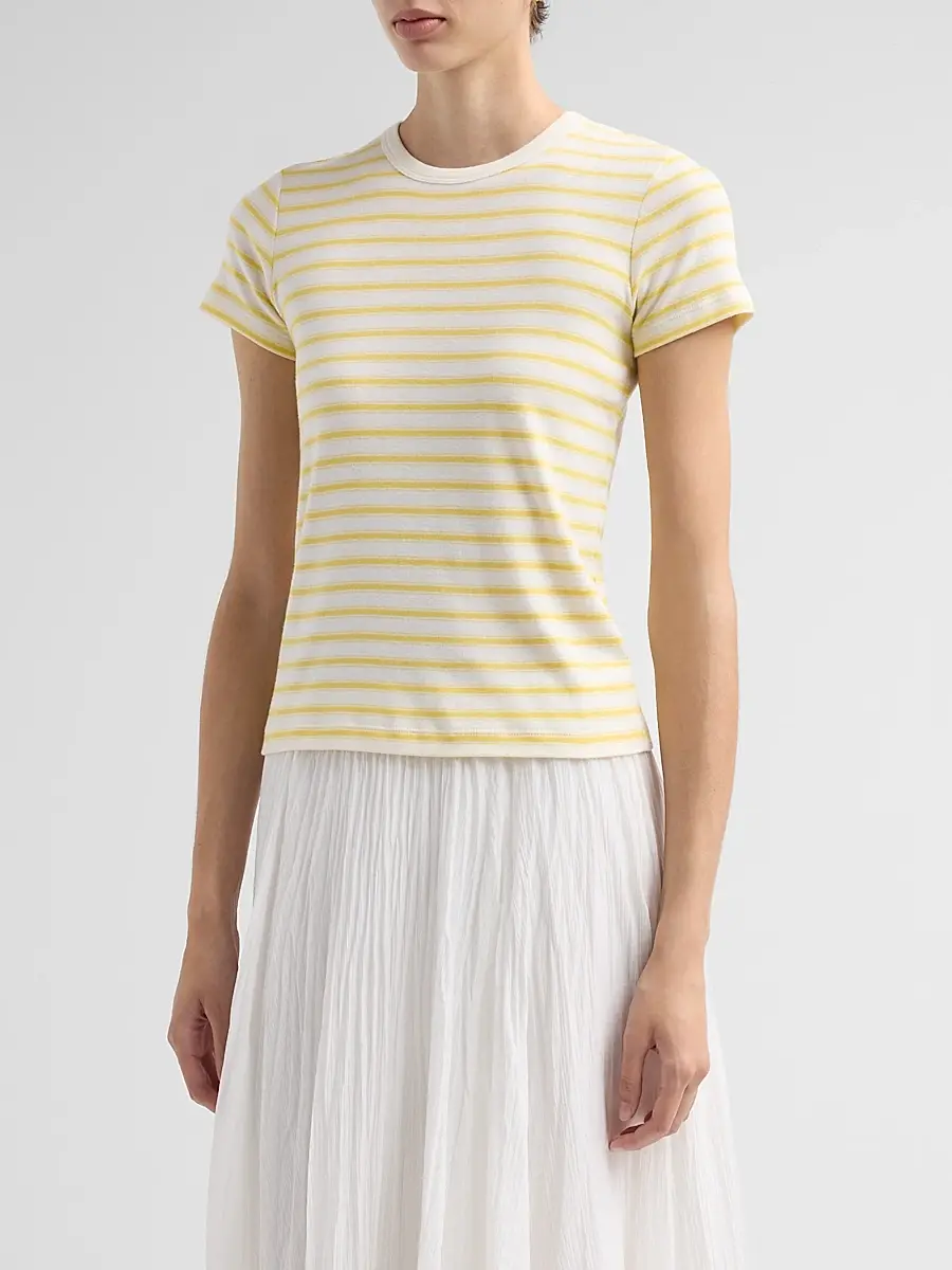 Vince Women's Striped Cotton-Blend Shrunken 90s T-Shirt | Thumbnail 4 Vince Women's Striped Cotton-Blend Shrunken 90s T-Shirt | Thumbnail 4