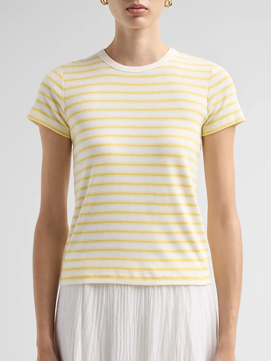 Vince Women's Striped Cotton-Blend Shrunken 90s T-Shirt | Thumbnail 5 Vince Women's Striped Cotton-Blend Shrunken 90s T-Shirt | Thumbnail 5