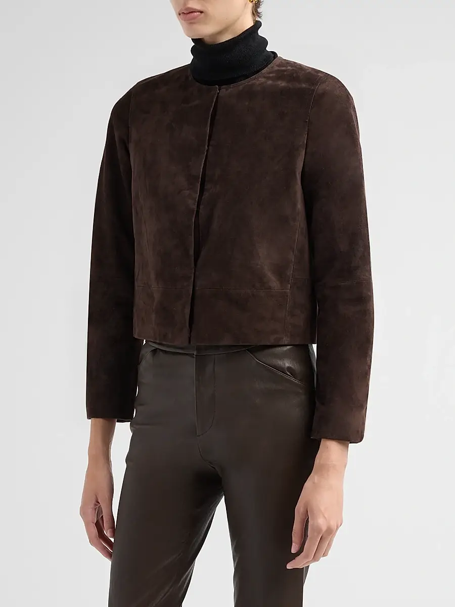 Vince Women's Suede Collarless Jacket | Thumbnail 4 Vince Women's Suede Collarless Jacket | Thumbnail 4
