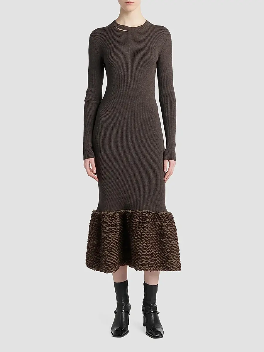 Alexander McQueen Women's Wool Knit Scallop Midi Dress | Thumbnail 2 Alexander McQueen Women's Wool Knit Scallop Midi Dress | Thumbnail 2