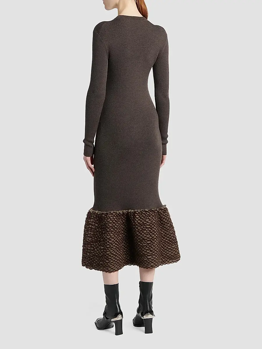 Alexander McQueen Women's Wool Knit Scallop Midi Dress | Thumbnail 3 Alexander McQueen Women's Wool Knit Scallop Midi Dress | Thumbnail 3
