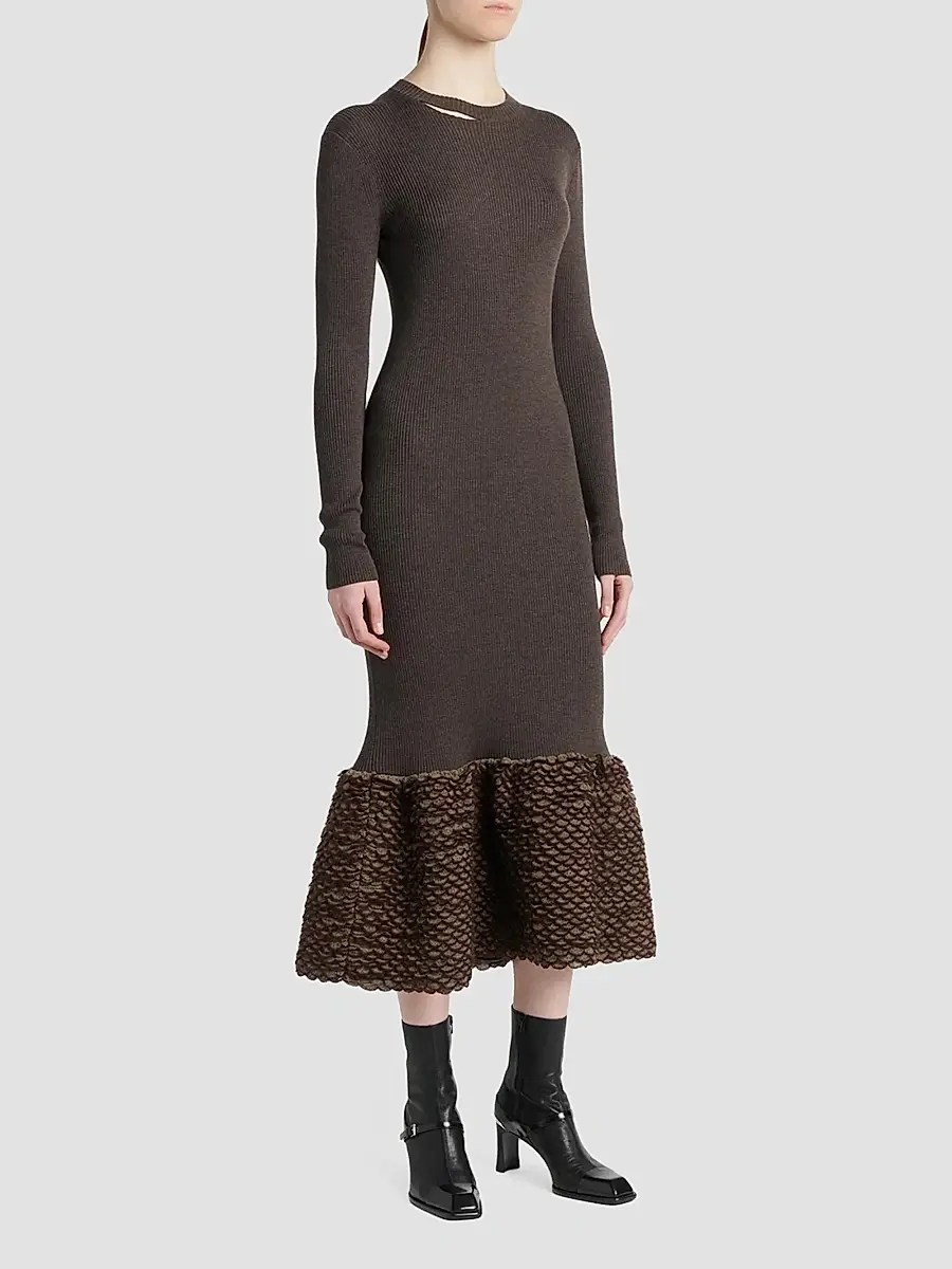 Alexander McQueen Women's Wool Knit Scallop Midi Dress | Thumbnail 4 Alexander McQueen Women's Wool Knit Scallop Midi Dress | Thumbnail 4