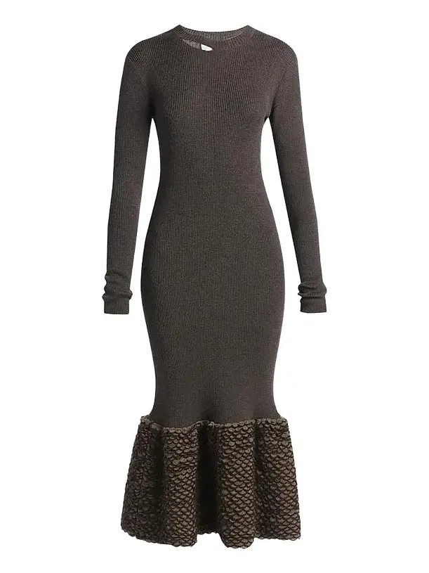 Women's Wool Knit Scallop Midi Dress