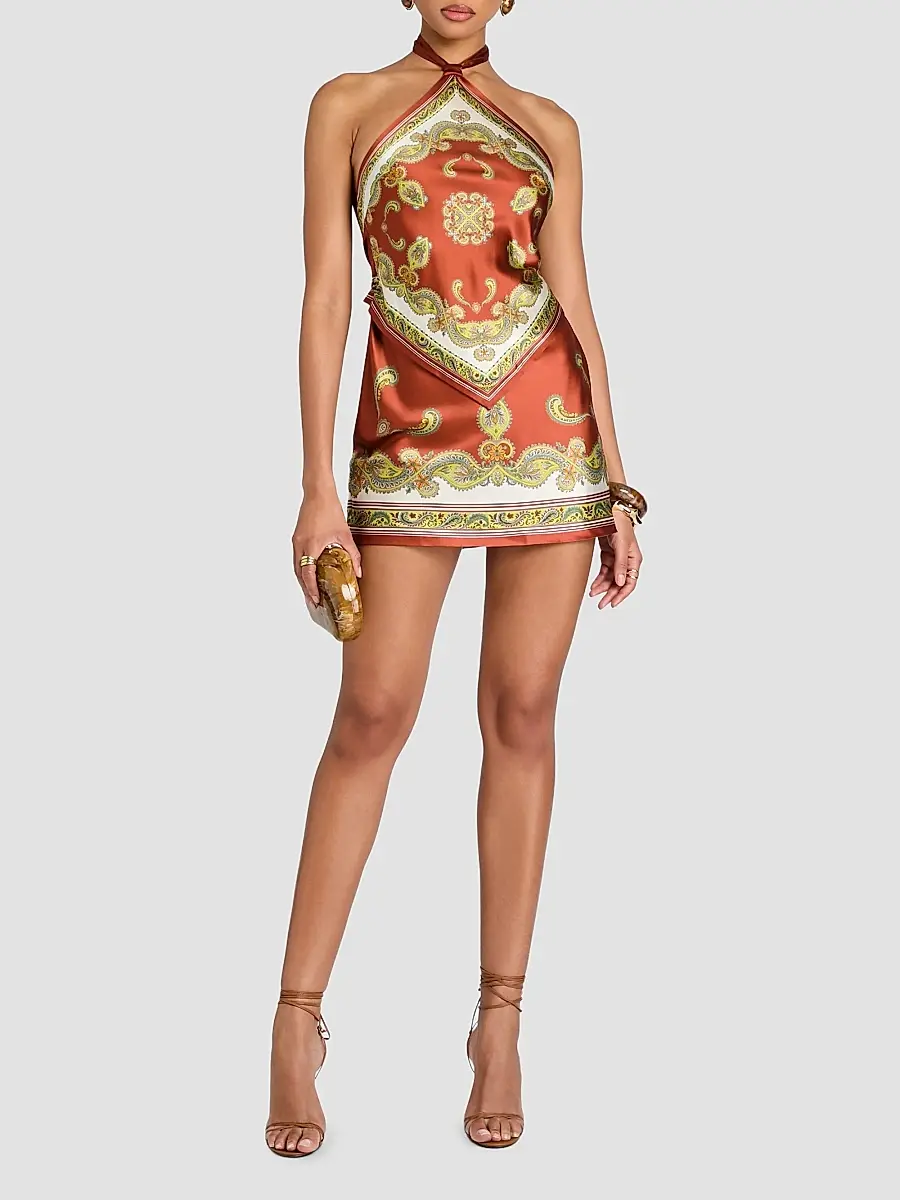 Retrofête Women's Adelaide Silk Halter Mini Dress | Thumbnail 2 Retrofête Women's Adelaide Silk Halter Mini Dress | Thumbnail 2