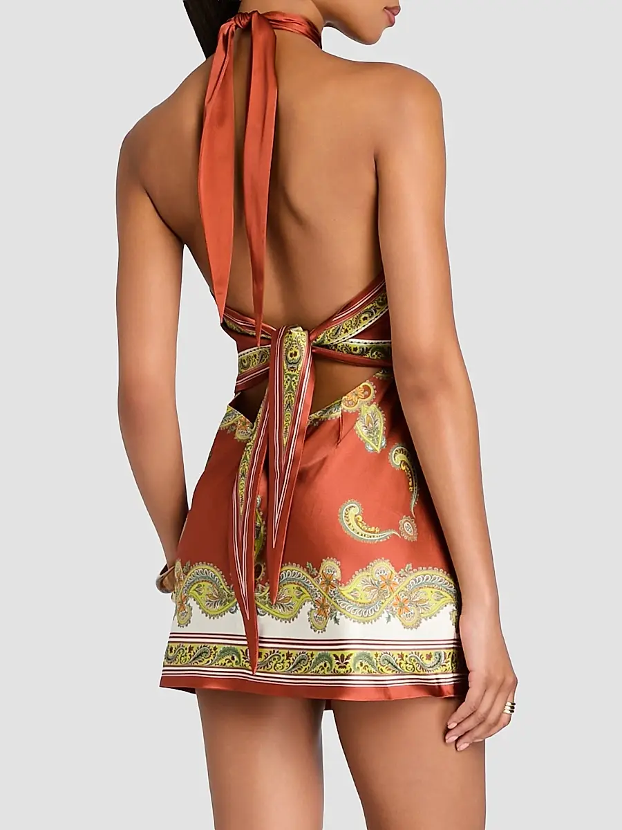 Retrofête Women's Adelaide Silk Halter Mini Dress | Thumbnail 3 Retrofête Women's Adelaide Silk Halter Mini Dress | Thumbnail 3