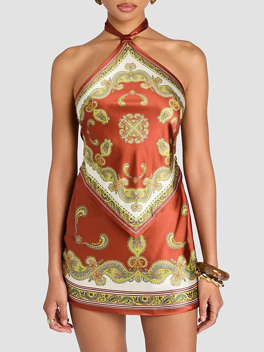 Retrofête Women's Adelaide Silk Halter Mini Dress | Thumbnail 4 Retrofête Women's Adelaide Silk Halter Mini Dress | Thumbnail 4