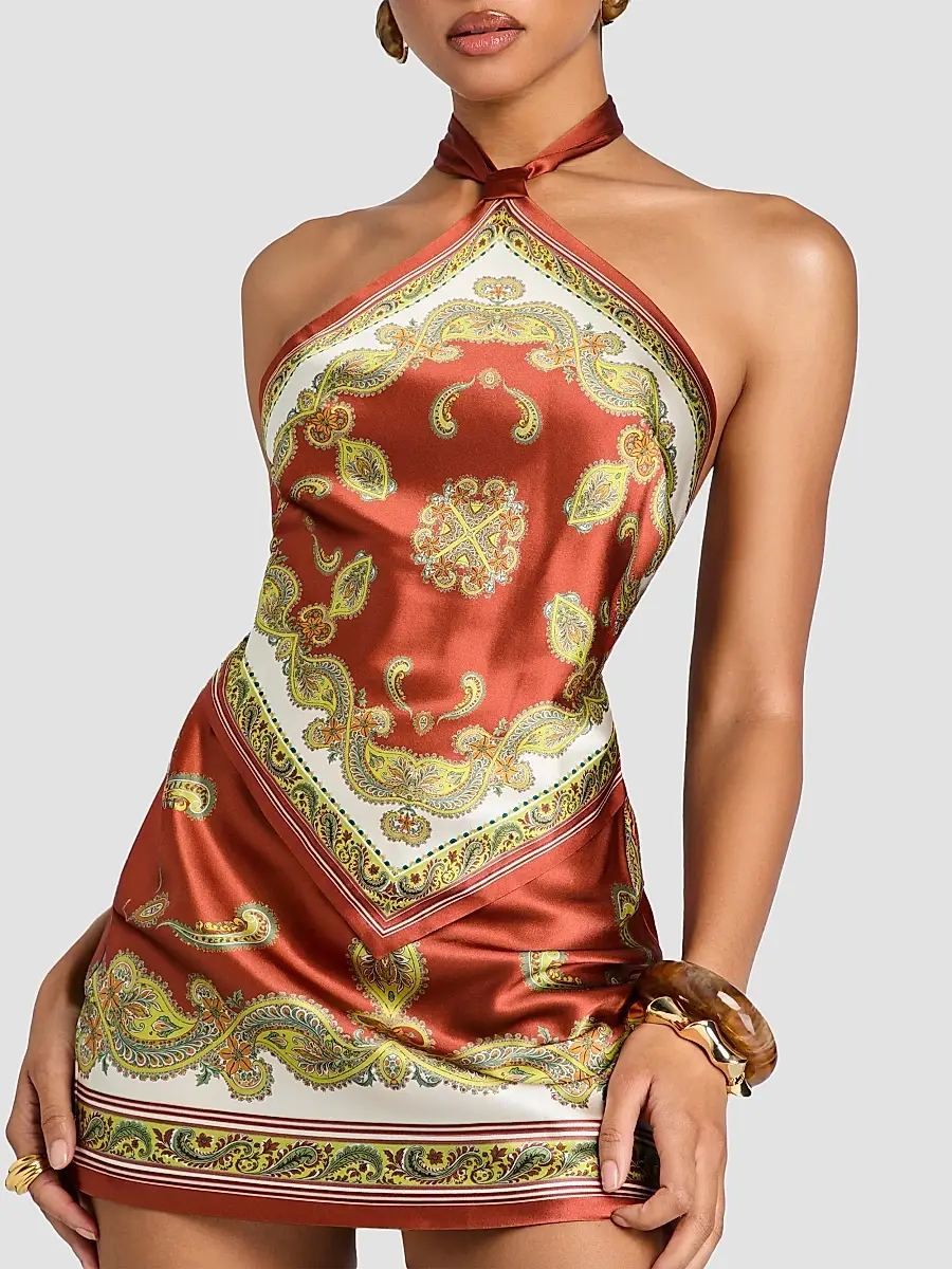 Retrofête Women's Adelaide Silk Halter Mini Dress | Thumbnail 6 Retrofête Women's Adelaide Silk Halter Mini Dress | Thumbnail 6