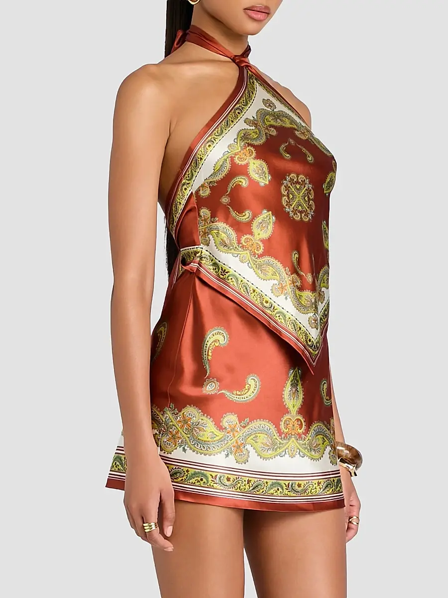 Retrofête Women's Adelaide Silk Halter Mini Dress | Thumbnail 7 Retrofête Women's Adelaide Silk Halter Mini Dress | Thumbnail 7