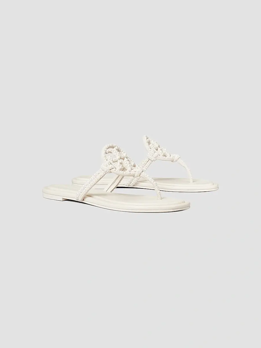 Tory Burch Women's Miller Imitation Pearl-Embellished Knotted Suede Sandals | Thumbnail 2 Tory Burch Women's Miller Imitation Pearl-Embellished Knotted Suede Sandals | Thumbnail 2