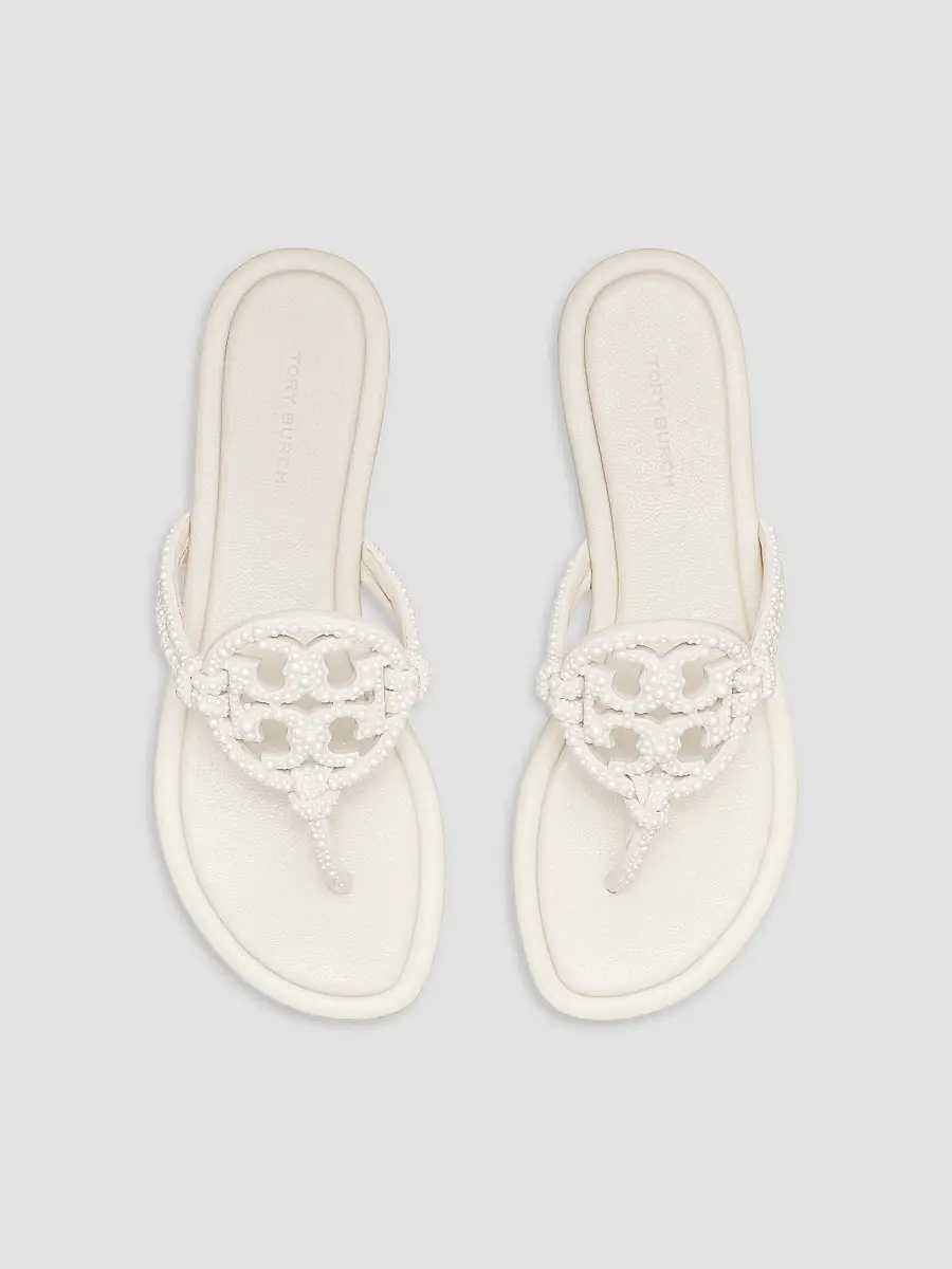 Tory Burch Women's Miller Imitation Pearl-Embellished Knotted Suede Sandals | Thumbnail 3 Tory Burch Women's Miller Imitation Pearl-Embellished Knotted Suede Sandals | Thumbnail 3