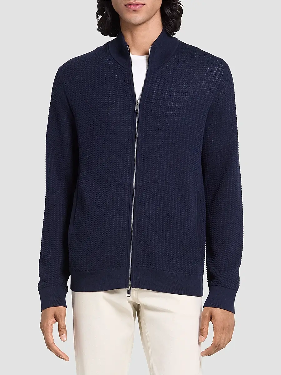 Theory Men's Walton Knit Cotton Zip-Front Sweater | Thumbnail 4 Theory Men's Walton Knit Cotton Zip-Front Sweater | Thumbnail 4