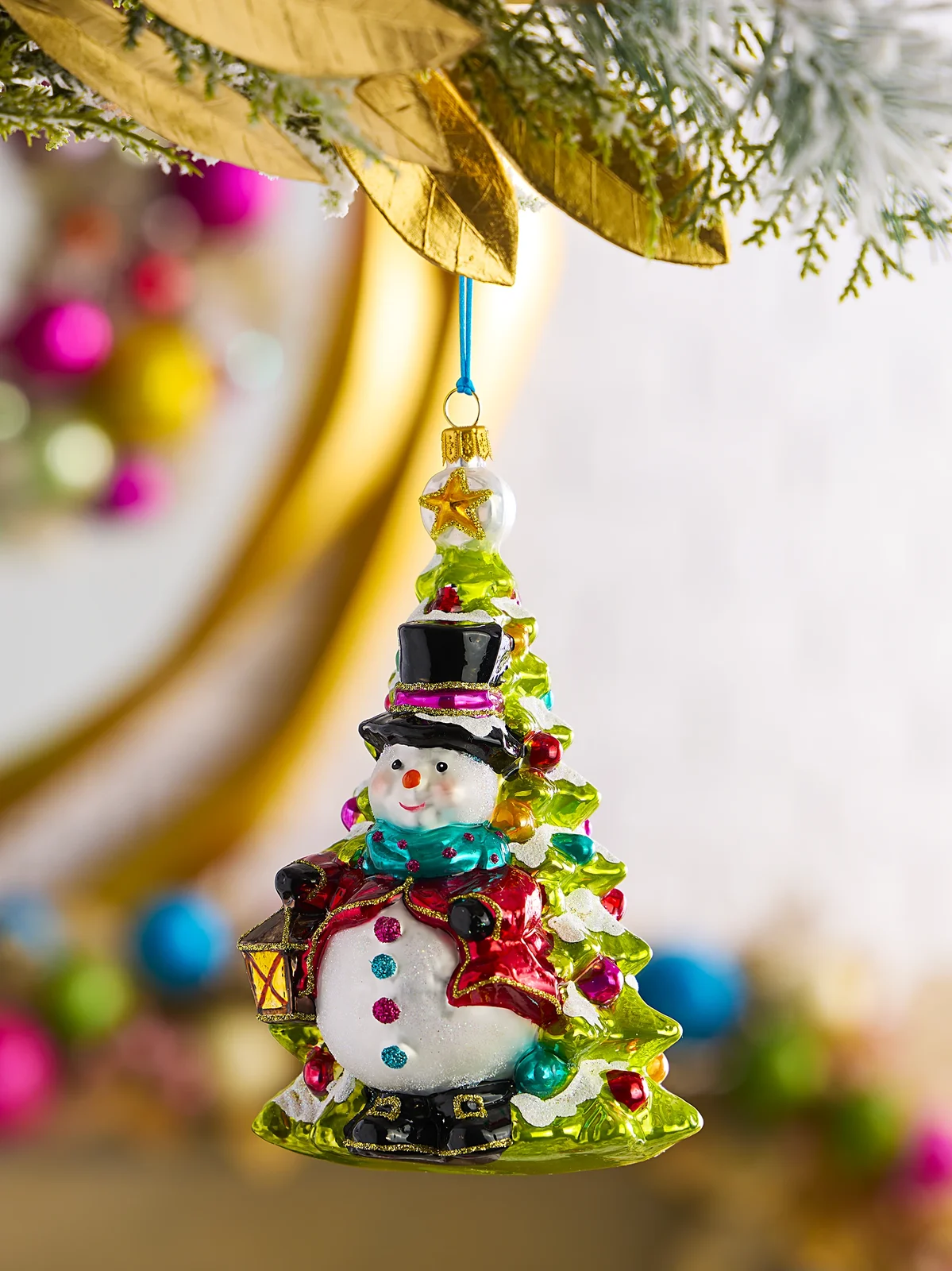 Exclusively Ours Snowman With Lantern By The Tree Glass Ornament