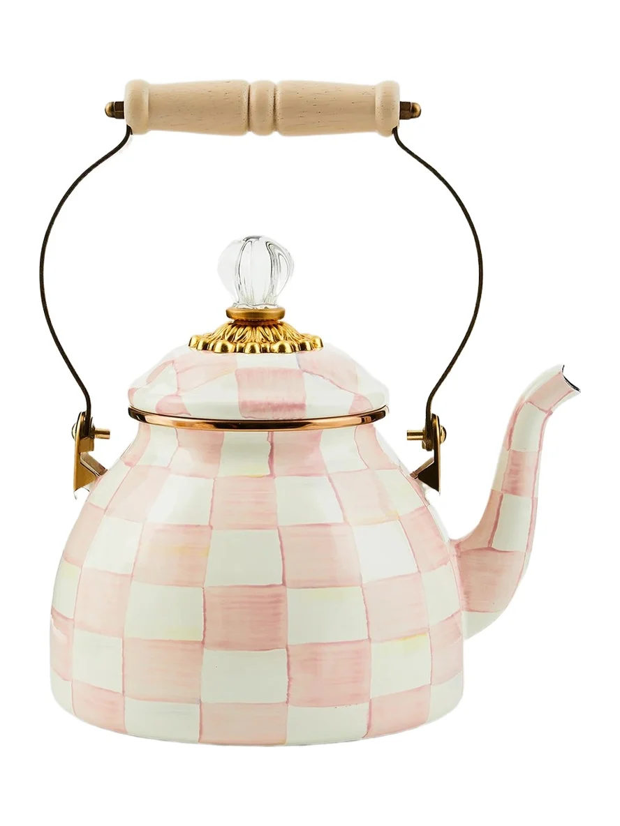 MacKenzie-Childs Rosy Check Enamel Tea Kettle