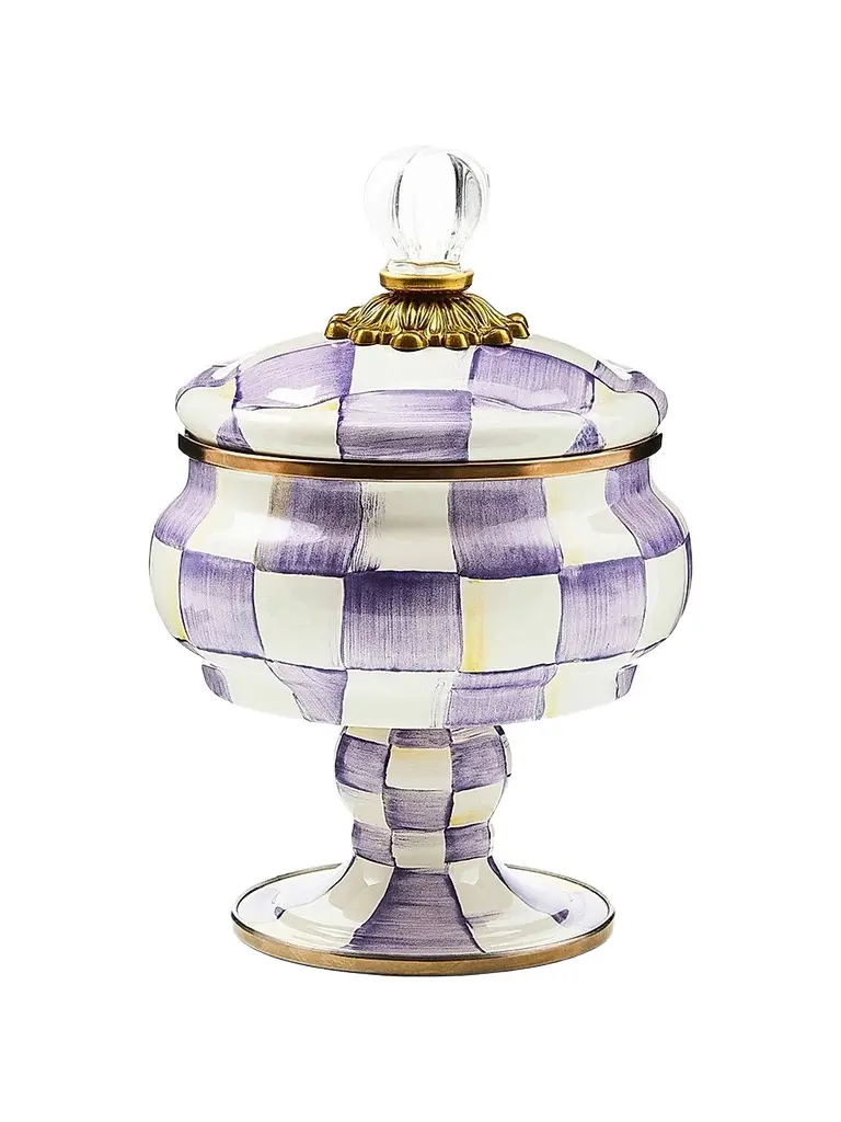 MacKenzie-Childs Violet Check Steel & Enamel Curiosity Pot